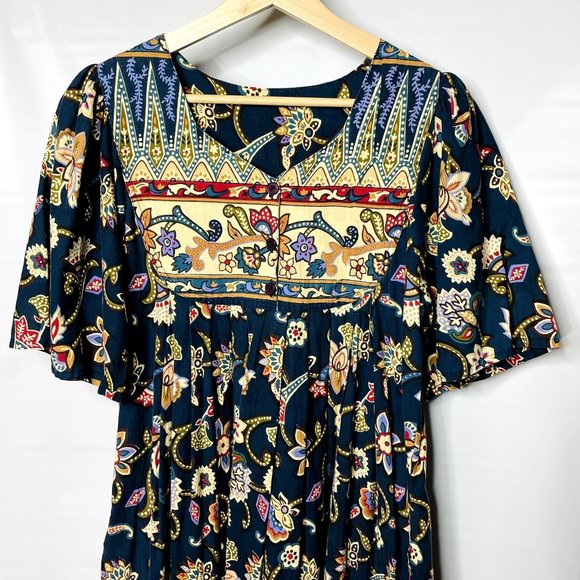 Womens Midi Floral Prairie Dress Vintage Handmade Blue Size Small Modest u - Picture 2 of 5